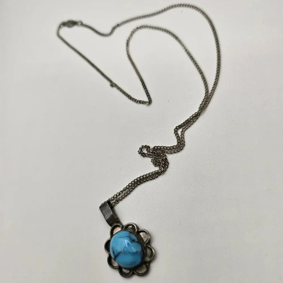 Vintage Platero Designer Native American Blue Turquoise Sterling Silver Necklace - Picture 4 of 8